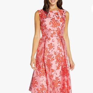 Adrianna Papell Floral Jacquard Midi Cocktail Dress Size 12 NWT